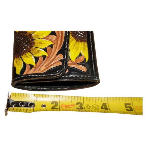 Hand Tooled Leather Sunflower Wallet Wristlet Black Brown Floral Western Boho - Picture 14 of 14